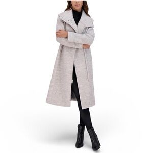 New Andrew Marc Geller wool blend asymmetrical long coat in Ivory (more gray). M